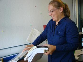 Wiscasset High School's new athletic director and assistant principal Sarah Ricker unpacks some boxes in her office August 19. SUSAN JOHNS/Wiscasset Newspaper