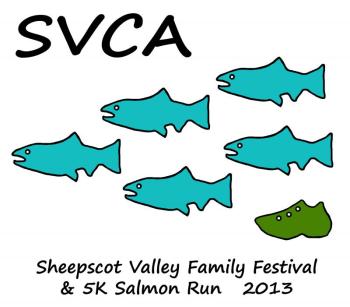 Runners who register by August 23 will be guaranteed a T-shirt with SVCA’s 5k “Salmon Run” logo, designed by Ken Patterson. Courtesy of Sheepscot Valley Conservation Association