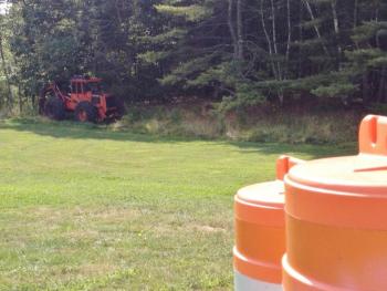 A skidder belonging to Erik Carlson of C & L Forestry is ready to get to work clearing trees for the new tennis courts being constructed on the Boothbay schools' campus. RYAN LEIGHTON/Boothbay Register