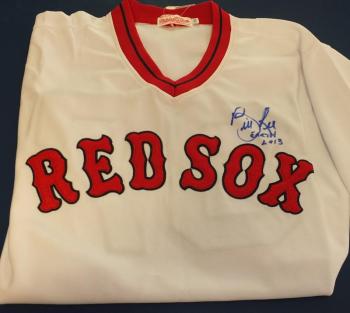 A jersey autographed by Red Sox pitcher Bill Lee is one of the many items featured at this year’s Charities Classic auction starting at 6 p.m. on September 27 at the Boothbay Railway Village. RYAN LEIGHTON/Boothbay Register