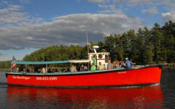 The River Tripper plies the Damariscotta on a recent outing. The 50-foot motor vessel, capable of carrying 49 passengers, will be taking guests on tours of oyster farms during the Pemaquid Oyster Festival on Sunday, Sept. 29. Courtesy of Olga Oros