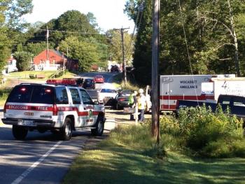 Lincoln County Sheriff's Office, Wiscasset Ambulance service and Edgecomb Fire Department were dispatched to a three-car accident on Route 27 Wednesday morning, September 4. RYAN LEIGTON/Boothbay Register