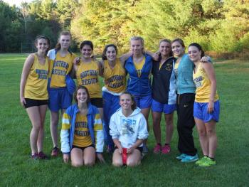 Girl power. The Boothbay Region High School girls cross country team, historically strapped for runners, now boasts 10 willing and able runners. The girls hope to snag Boothbay’s first girls MVC cross country title at Augusta on October 19. Back row, from left: Shaw Pinkham, Tori Rackliff, Genevieve Taylor, Sophia Thayer, Morgan Crocker, Brooke Alley, Ashley Reed and Tori Schmid; Front, from left: Kate Friant and Hannah Morley. SARAH MORLEY/Boothbay Register