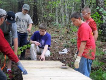 Eagle Scout Dimitry Pepper (center) and other members of Jefferson Scout Troop 216 help prepare the new trail on SVCA’s Stetser Preserve that officially opens on Saturday, Oct. 19. 