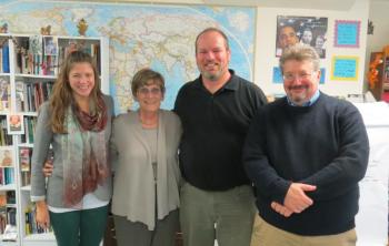 CTL teachers, from left, Anne Atwell-McLeod (grades 7-8 humanities), Helene Coffin (kindergarten), Glenn Powers (grades 5-6), and Ted DeMille (grades 1-2) will present sessions at the annual National Council of Teachers of English convention this week. Courtesy of Krista Woodbridge