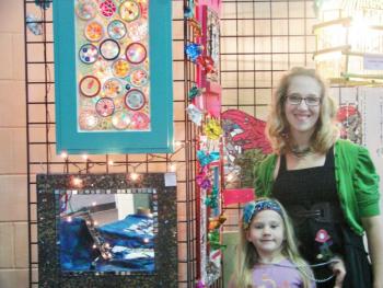 Jessie Willey, left, 5, of Dresden, and her mother, mosaic artist Katrina Willey, work together on jewelry and other items. SUSAN JOHNS/Wiscasset Newspaper