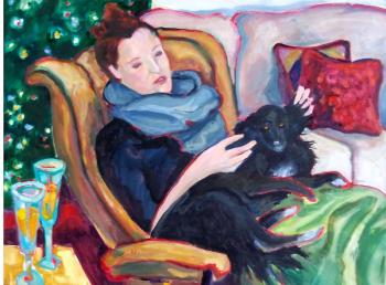 “Rescue Dog's First Christmas” oil painting by Priscilla Candless