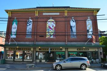 THE LINCOLN THEATER'S theatrical windows face Main Street in Damariscotta.  Courtesy of the Lincoln Theater