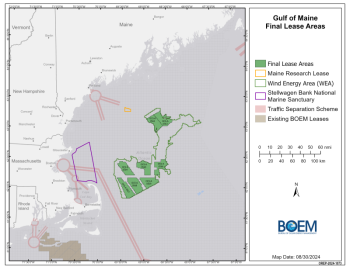 A map of lease areas in the Gulf of Maine. 