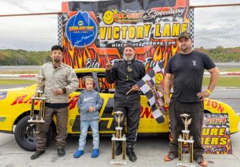 Thunder 4 Mini top 3, from left: Shane Webber, Jr. Official Zeke Turner, Mike Landry and Zach Audet.  Jasen Dickey Photography