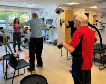 Waldo Cardiac Rehab Nurse Holly Thompson leads patients in a cardiac rehab class. Rockport: Pen Bay Medical Center and Waldo County General Hospital have expanded their cardiac rehab class offerings, making it easier for patients to take care of their heart health. (Photo courtesy WCGH)