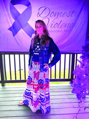 DV/Lead Advocate Brooke Mitchell of the Penobscot Nation at the center's Domestic Violence Awareness Month tree lighting ceremony. Courtesy of Jessica Ward.