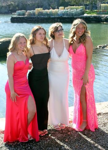 Boothbay Region High School students posed for photos in Barrett's Park during the traditional pre-prom gathering. STEVE EDWARDS/Boothbay Register