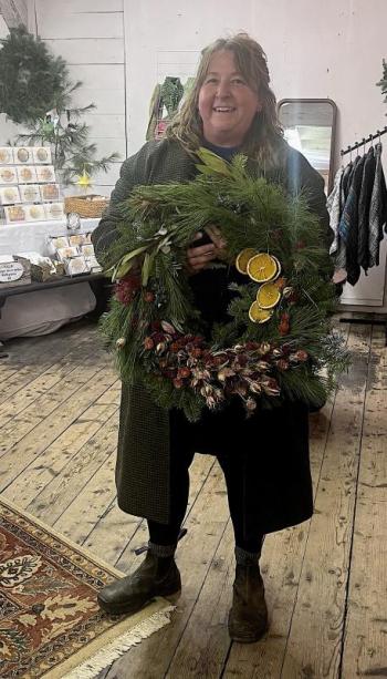 Treats wreath held by designer Brie Soares. Tim Peltzer photo