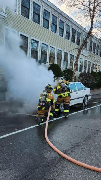 Dousing the car fire 