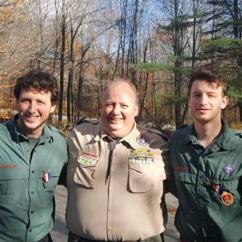 "This is my favorite photo in Scouting. Me and my Eagle Scout sons Devon (left) and Jared (right)." (Photo courtesy Chuck Mahaleris)