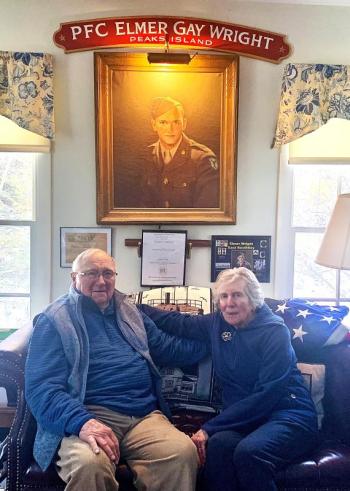 Howard Wright, 95, and wife Dorothy, who has been by his side every step of the way as he investigates the circumstances around his brother's death. ISABELLE CURTIS/Boothbay Register