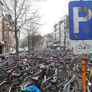 Overflow bicycle parking next to the train station in Ghent. (Photo by Ari Snider)