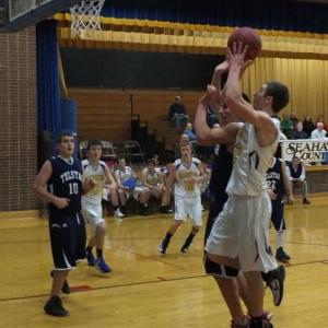 Anthony DiMauro pulls up for a jump shot at home against Telstar January 11.