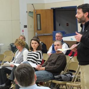 Wiscasset High School Technology Education coordinator Thomas Steele-Maley speaks to RSU 12 board members and highlights some of the many projects students have been working on through the use of iPads, laptops and software programs. JOHN MAGUIRE/Wiscasset Newspaper