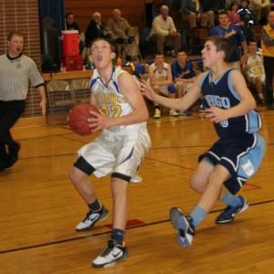 Andrew Hallinan looks to score against Dirgo's Riley Robison. KEVIN BURNHAM/ Boothbay Register