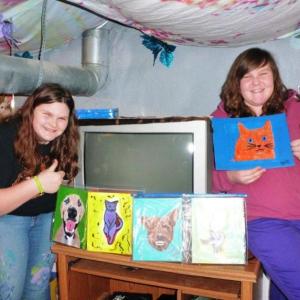 Tabetha Harrington, left, and Chelsie Graves in “Tab’s Cool Cave” basement studio. KATRINA CLARK/Boothbay Register