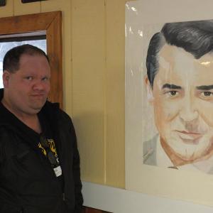 Wiscasset artist Tom Jones displays his portrait of Cary Grant at Miss Wiscasset Diner. JOHN MAGUIRE/Wiscasset Newspaper