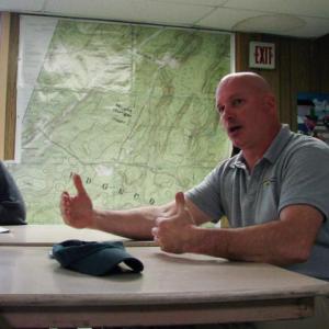 Edgecomb Selectman Jessica Chubbuck, left, listens to Selectman Stuart Smith at the board's May 29 meeting. SUSAN JOHNS/Wiscasset Newspaper