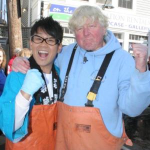 Daisuke Miyagawa and East Boothbay's Rusty Court, the Japanese TV star's guide to Fishermen's Festival. KEVIN BURNHAM/Boothbay Register