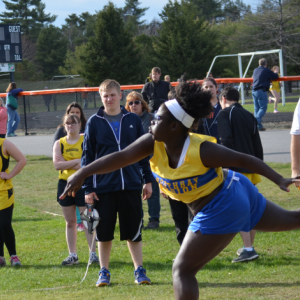 Jessie Vander throws the shot put at the Brunswick High School campus. Vander also broke the senior record throwing discus (109 feet, 10 inches) on May 2. Courtesy of Aquilino Alamo