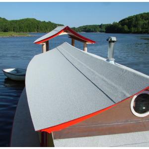 A view across the asphalt roll roof of Shanty's cabin, looking south down the Passy. (Photo by Ethan Andrews)