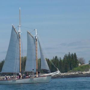 The schooner "Eastwind," loaded with MSSM students, sailed past the Burnt Island Lighthouse into open water. KATRINA CLARK/Boothbay Register