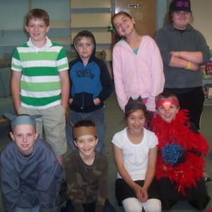 The cast of “The Bremen Town Musicians” includes, from left, front row: Nathan, Andrew, Vanessa, Adam; back row: Dalton, Earl, Chrissy and Gabby. Courtesy of Wiscasset Primary School