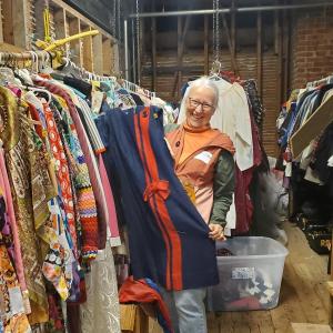 Mariellen Eaton, shown here in the costume loft at Watts Hall during last year's Together for Thomaston event. (Photo by Kendray Rodriguez)