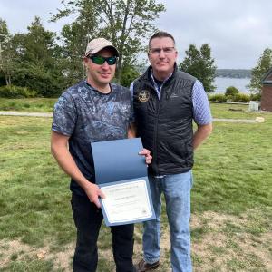 DMR Employee of the Year, Timothy Bennett, left, with Commissioner Patrick Keliher. Courtesy of DMR