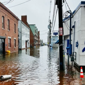 A street flooded in Portland, Maine.