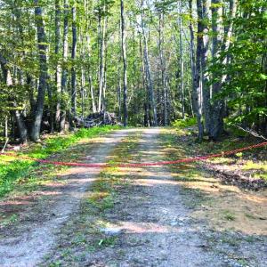 Peter Mullin's property in Boothbay with a chain across the driveway and a sign that reads "not for sale."